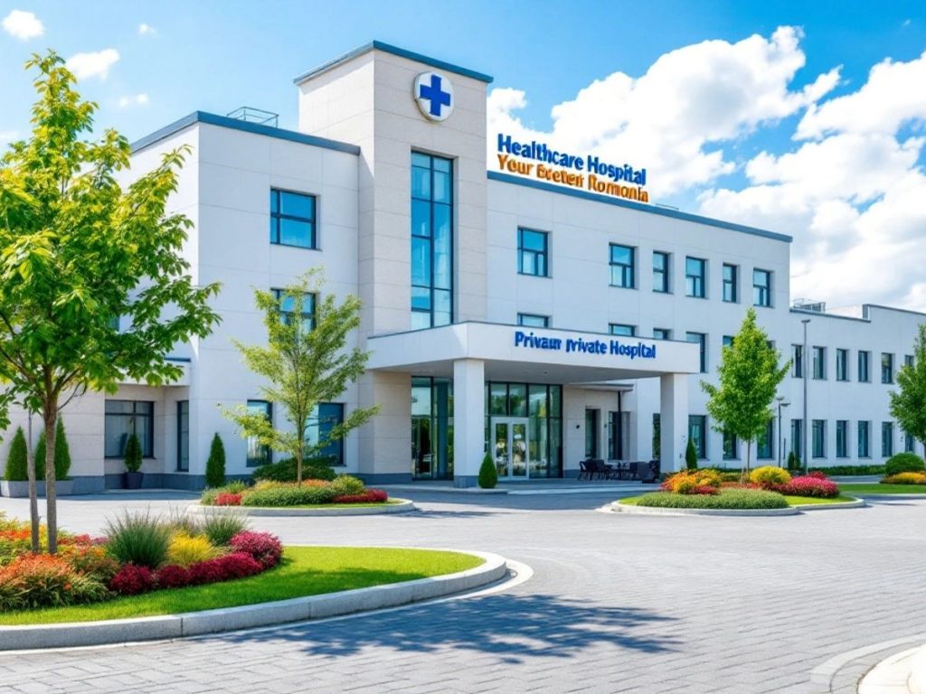 Spital privat modern din România, cu exterior curat.